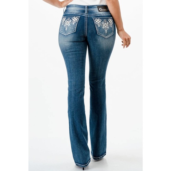 Charme by Grace in LA Jeans Women's Aztec Embroidered Bootcut Stretch Jeans - Picture 3 of 3